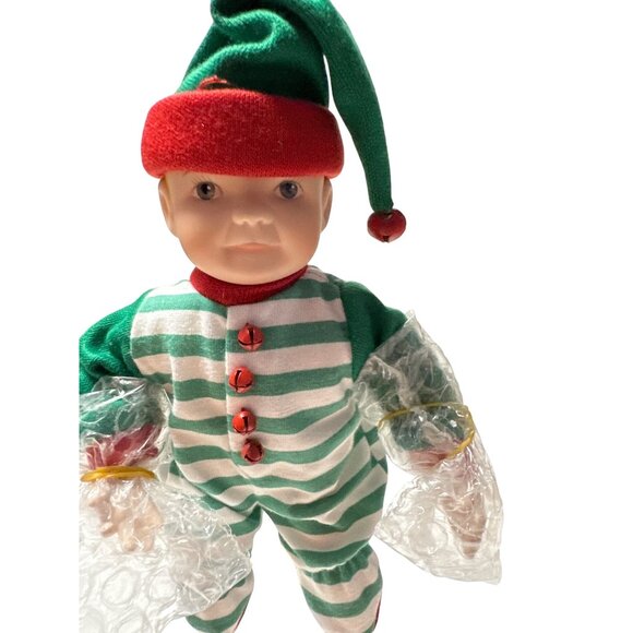 Vintage Elf Doll With Candy Cane Striped Ladder Christmas Decor - Picture 6 of 13